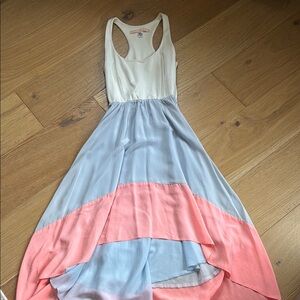 Anthropologie White and Gray Sleeveless High Low Sundress